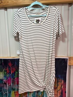 Andree Cream and Black Striped Tie-Knot Tunic